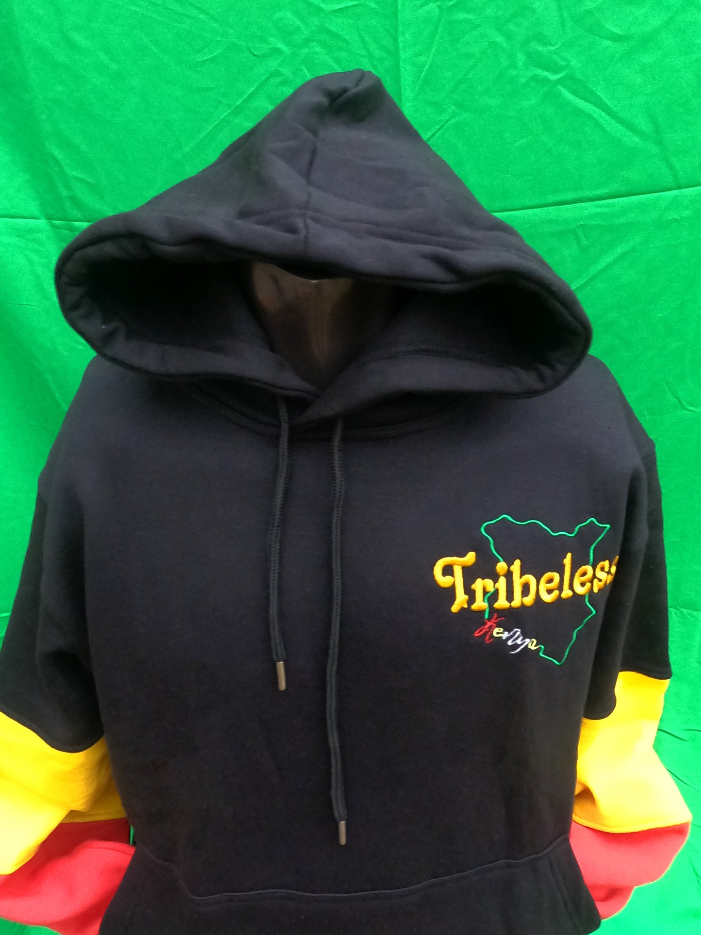 Tribeless Black Hat Hoodie- color sleeves